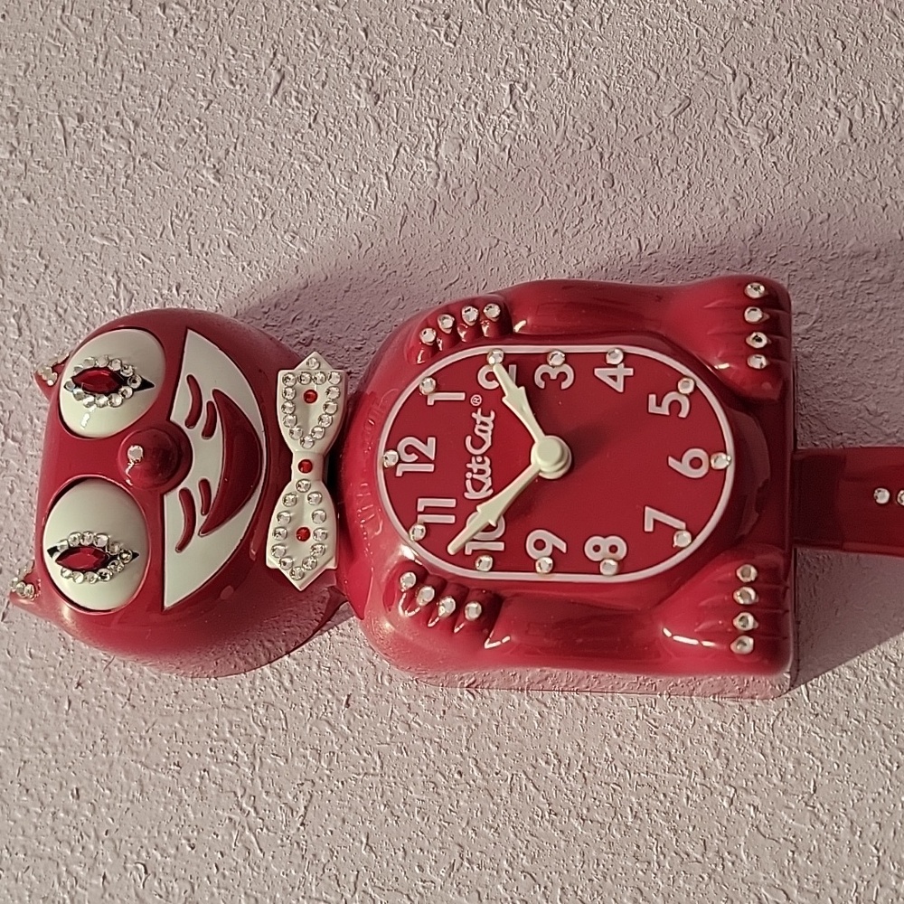 Jeweled Cranberry Red Kit-Cat Klock clock RARE Vintage - Picture 5 of 5